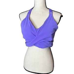 Buffbunny Collection Sports Bra Crisscross Back Halter Neck Purple XL Workout